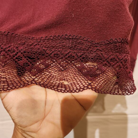 Jasper Conran Sz 8 Wine Red Pajama Top & Bottom Set Lace Trim Holiday Luxury PJs - Picture 6 of 16